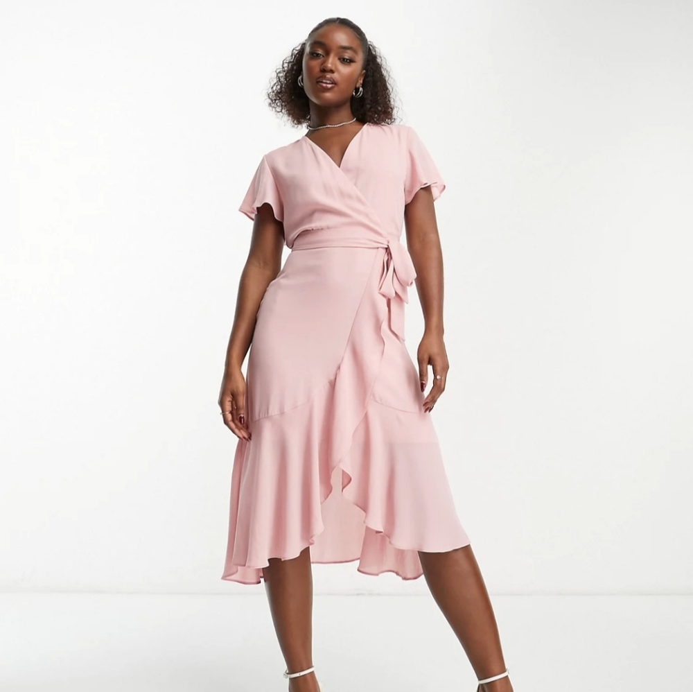ASOS Style Cheat wrap midi dress in soft mauve